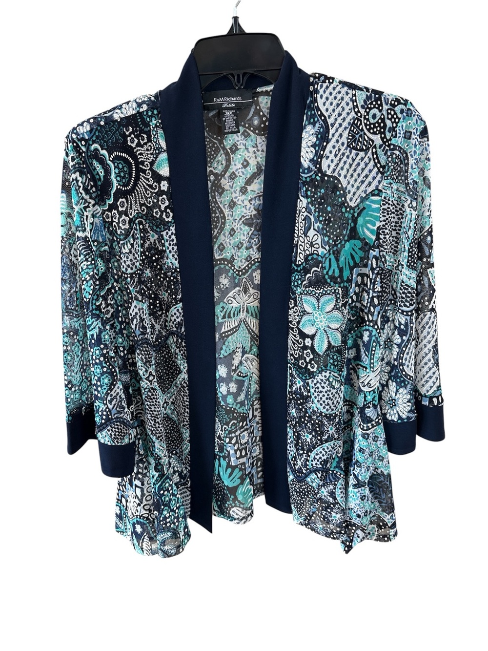 R&M Richard's  Open Front Printed Cardigan - Navy & Teal